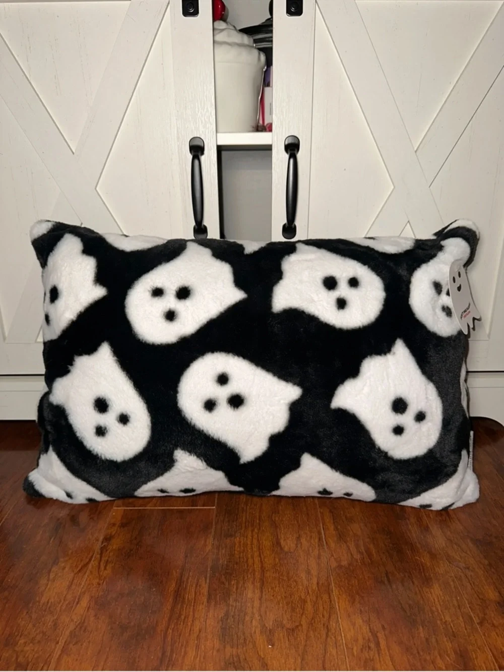 Ghost Pattern Black Faux Fur Decorative Pillow